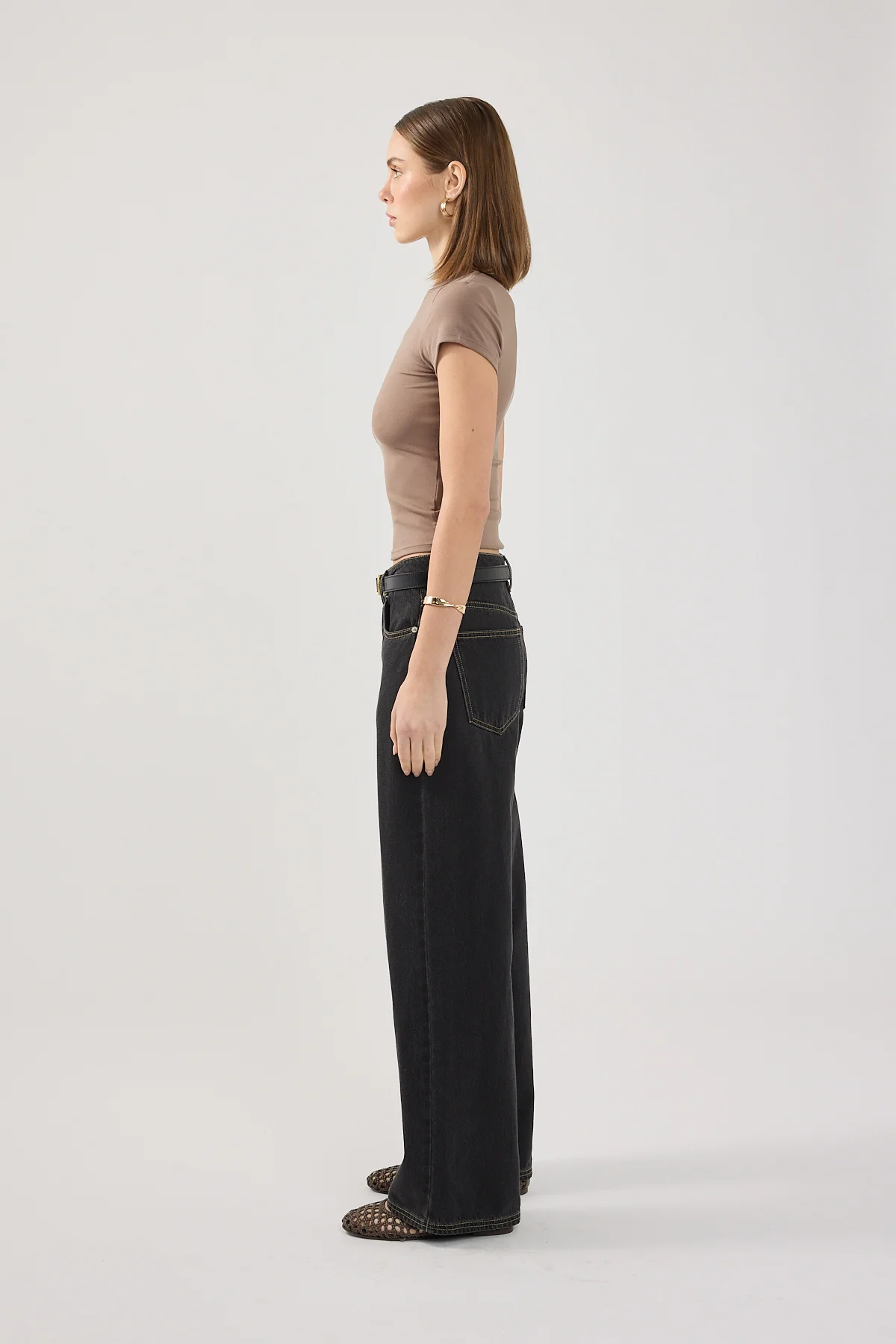 Perfect Stranger Longline Cap Sleeve Tee Taupe - Image 3
