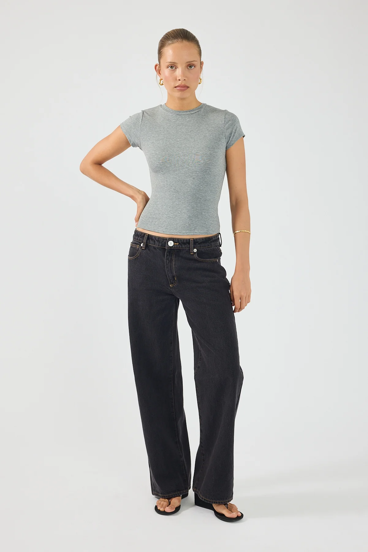 Perfect Stranger Longline Cap Sleeve Tee Grey Marle - Image 4
