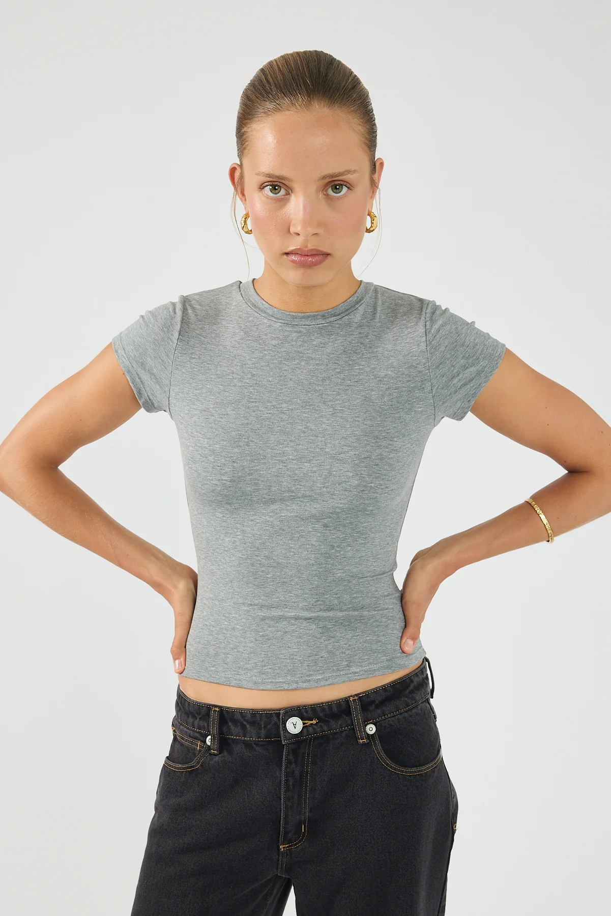 Perfect Stranger Longline Cap Sleeve Tee Grey Marle - Image 5