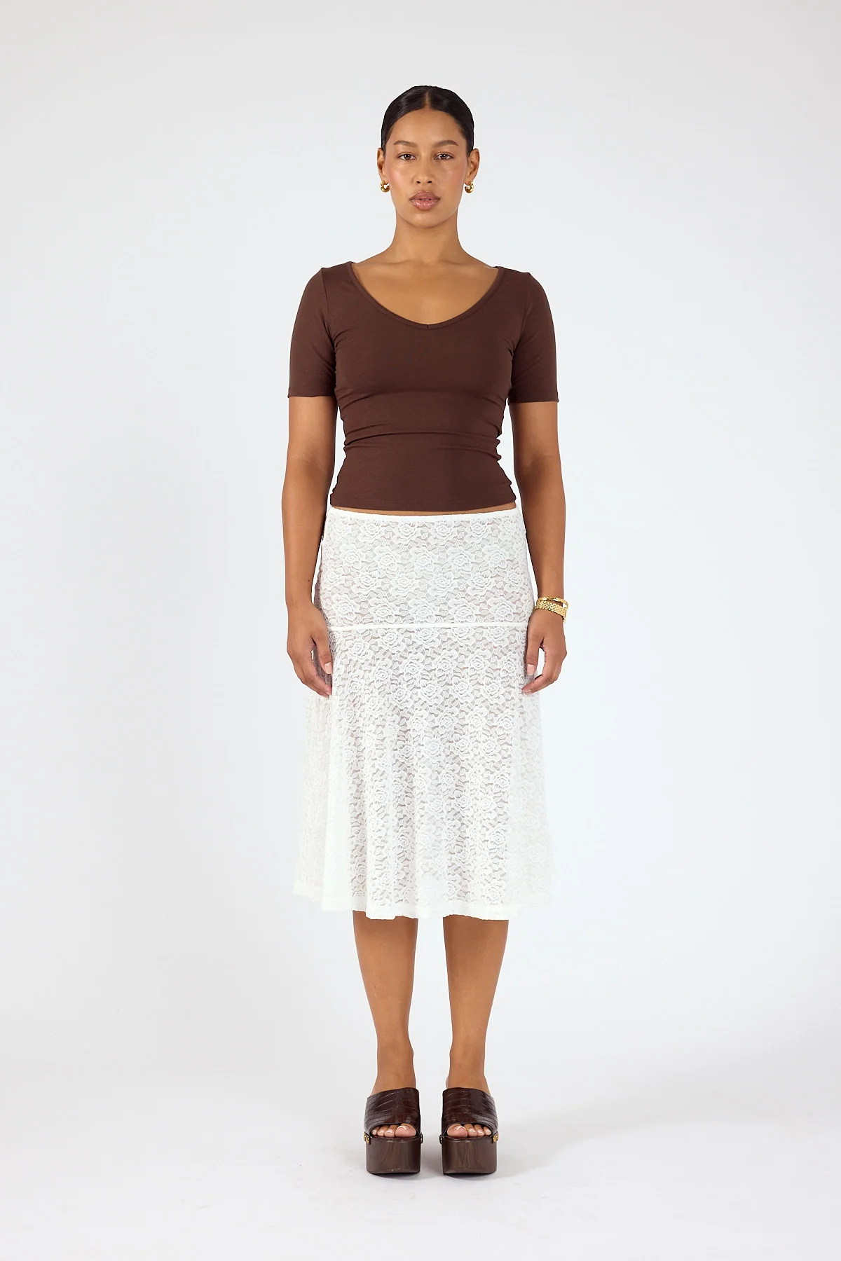 Perfect Stranger Longline V-Neck Tee Brown - Image 3