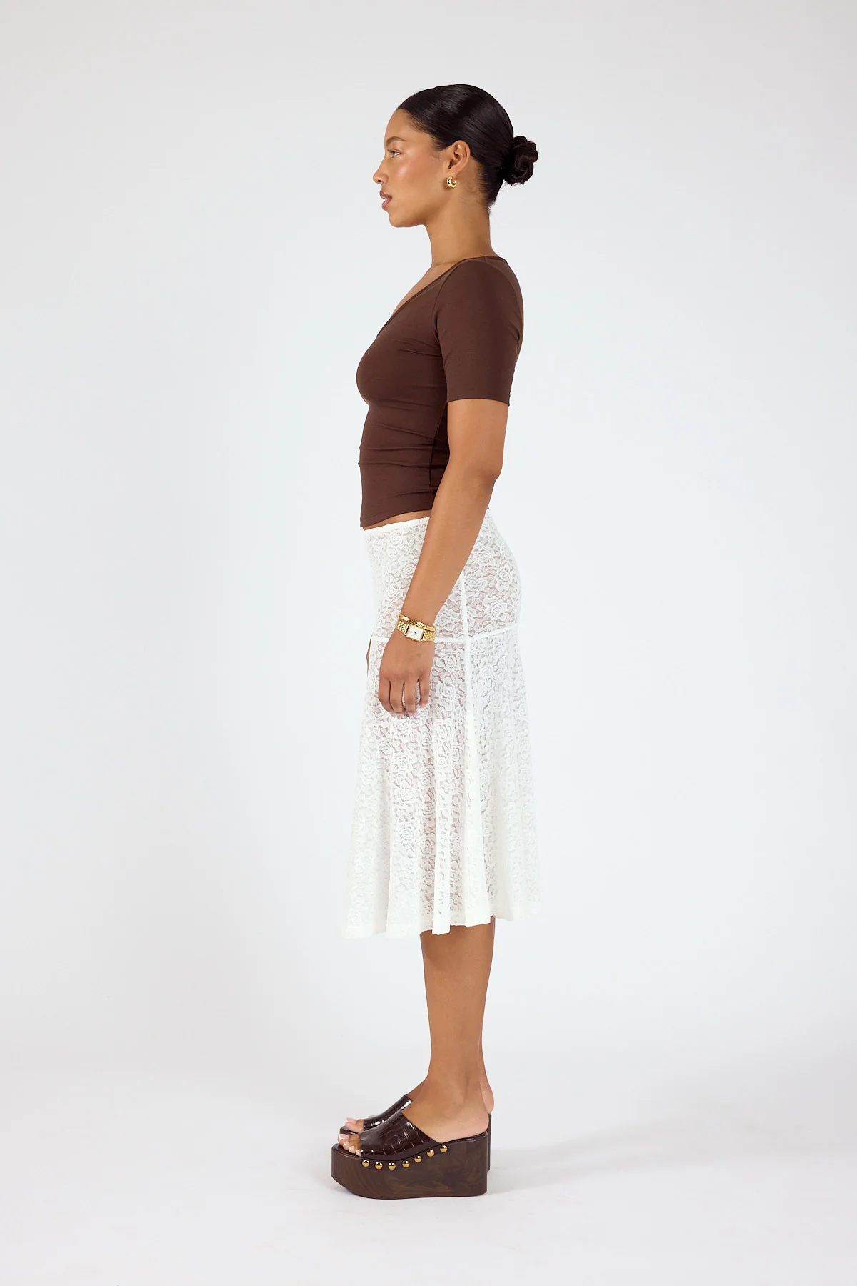 Perfect Stranger Longline V-Neck Tee Brown - Image 4