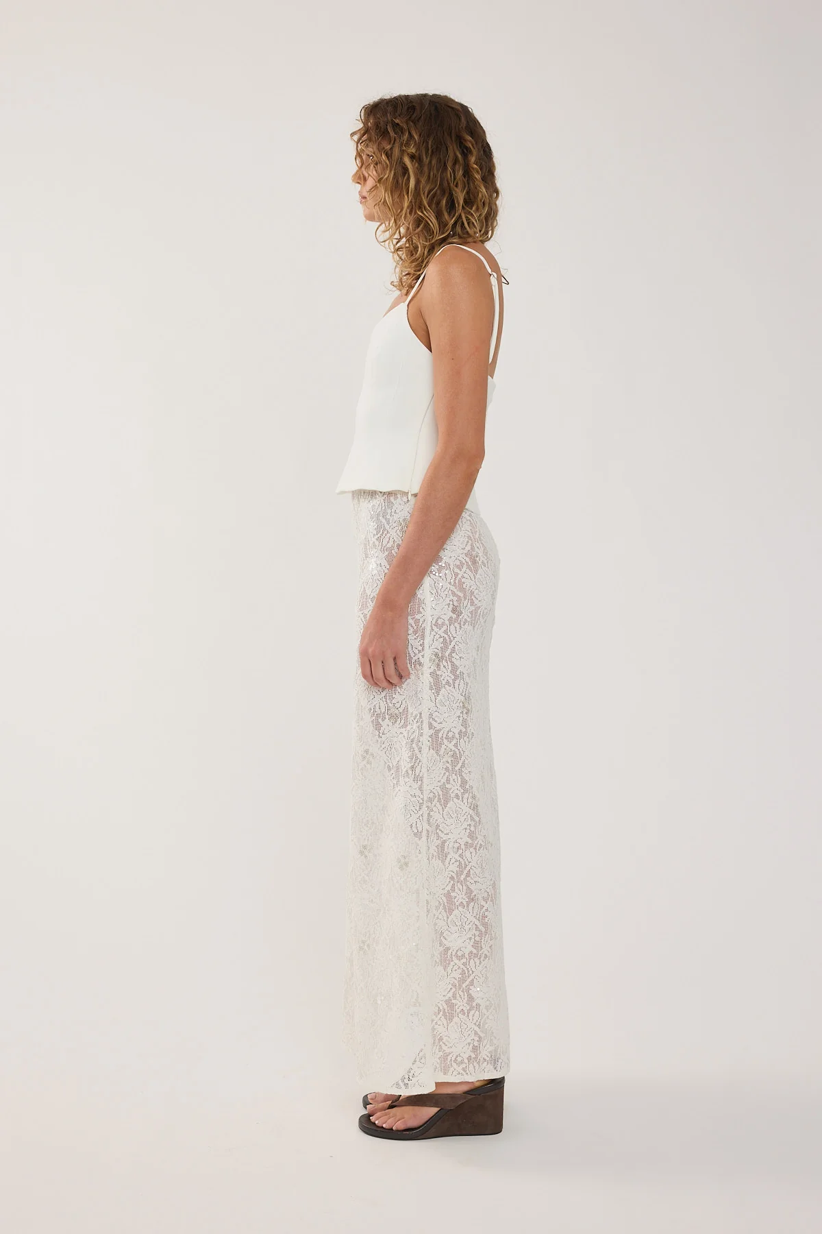 Perfect Stranger Lotta Lace Sequin Maxi Skirt White - Image 3