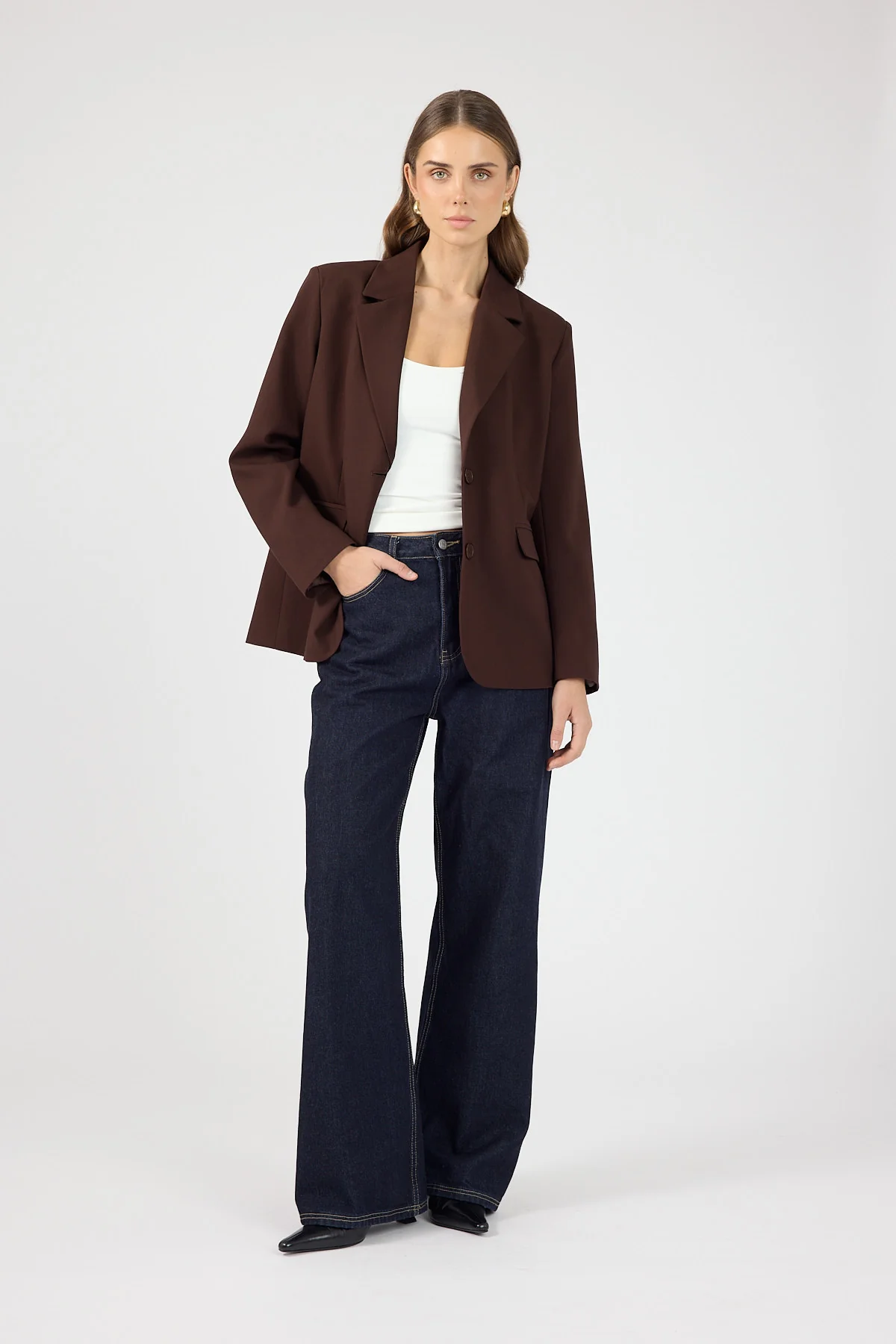 Perfect Stranger Luca Oversized Blazer Chocolate Brown - Image 4