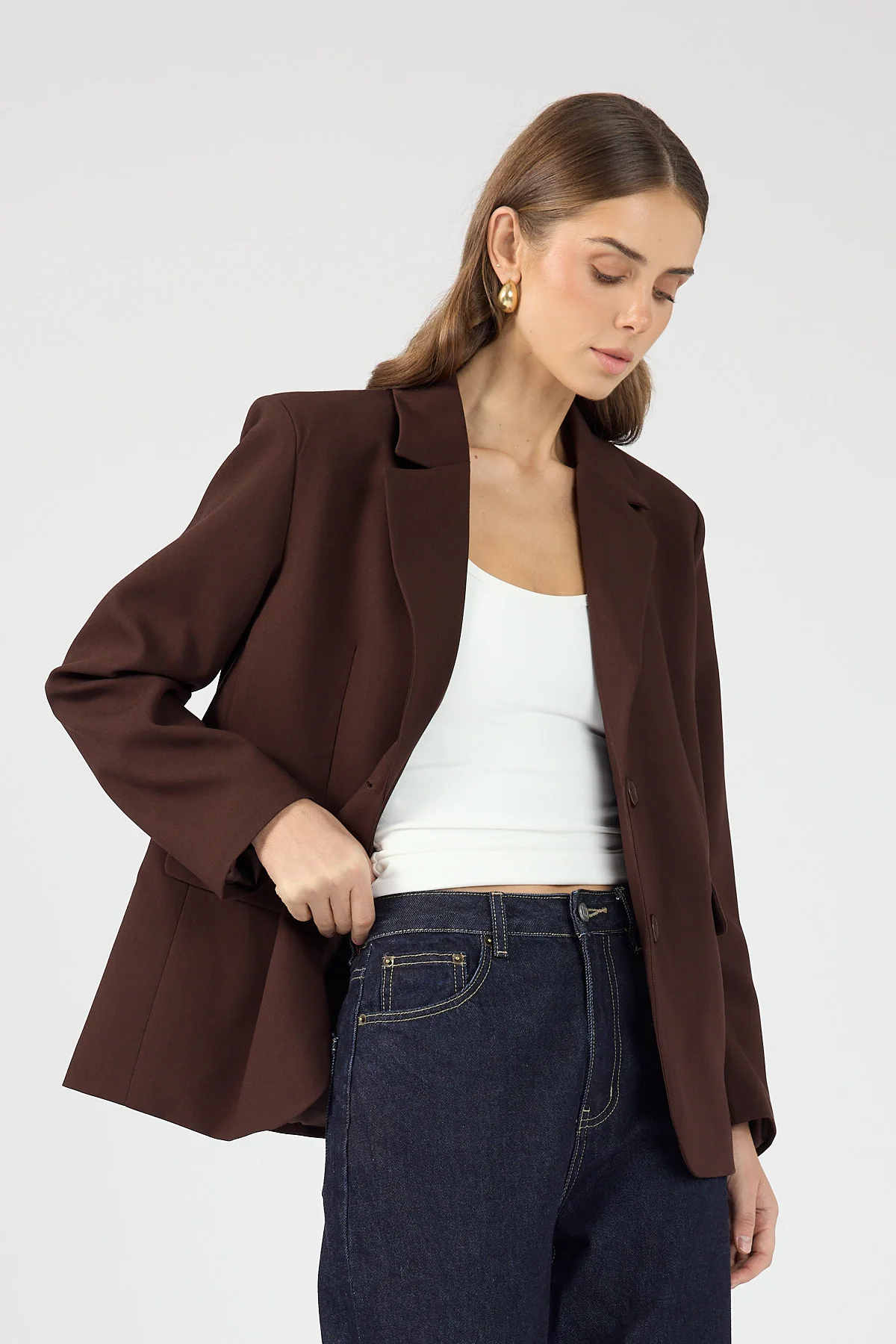 Perfect Stranger Luca Oversized Blazer Chocolate Brown - Image 5