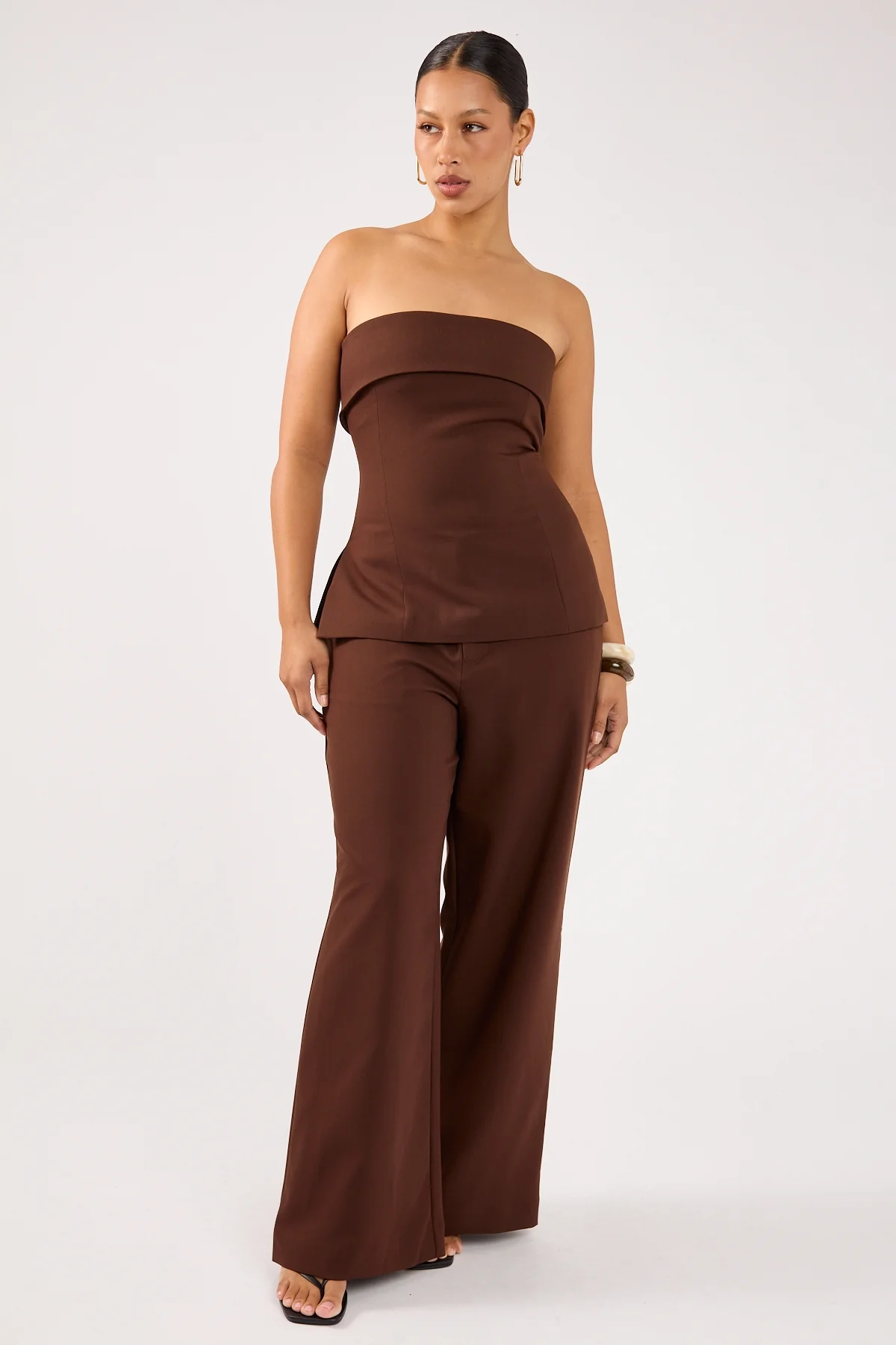 Perfect Stranger Luella Mid Rise Wide Leg Tailored Pant Brown