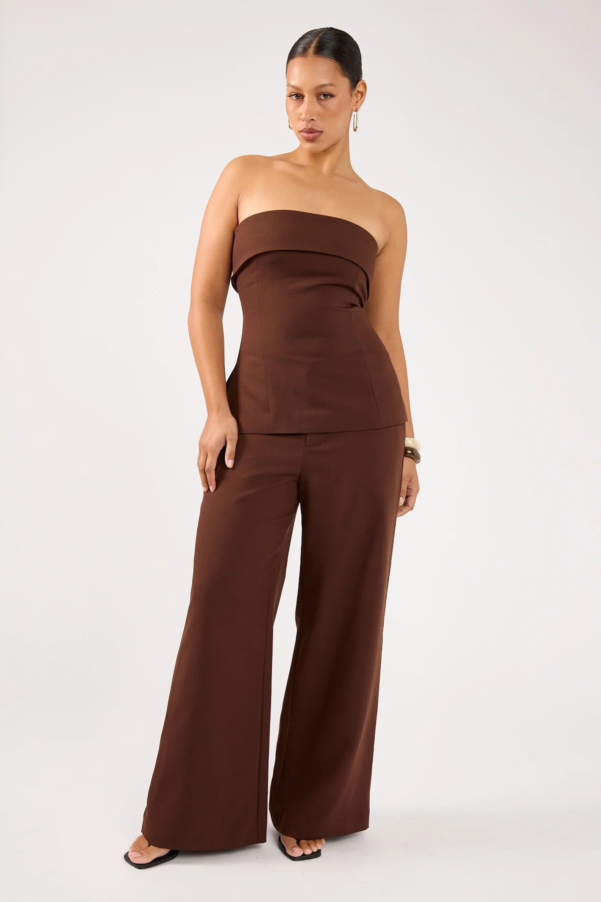 Perfect Stranger Luella Mid Rise Wide Leg Tailored Pant Brown - Image 2