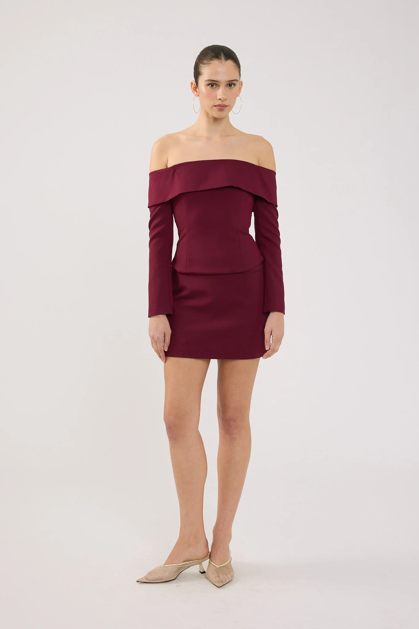 Perfect Stranger Lupa Off Shoulder Long Sleeve Top Burgundy - Image 3
