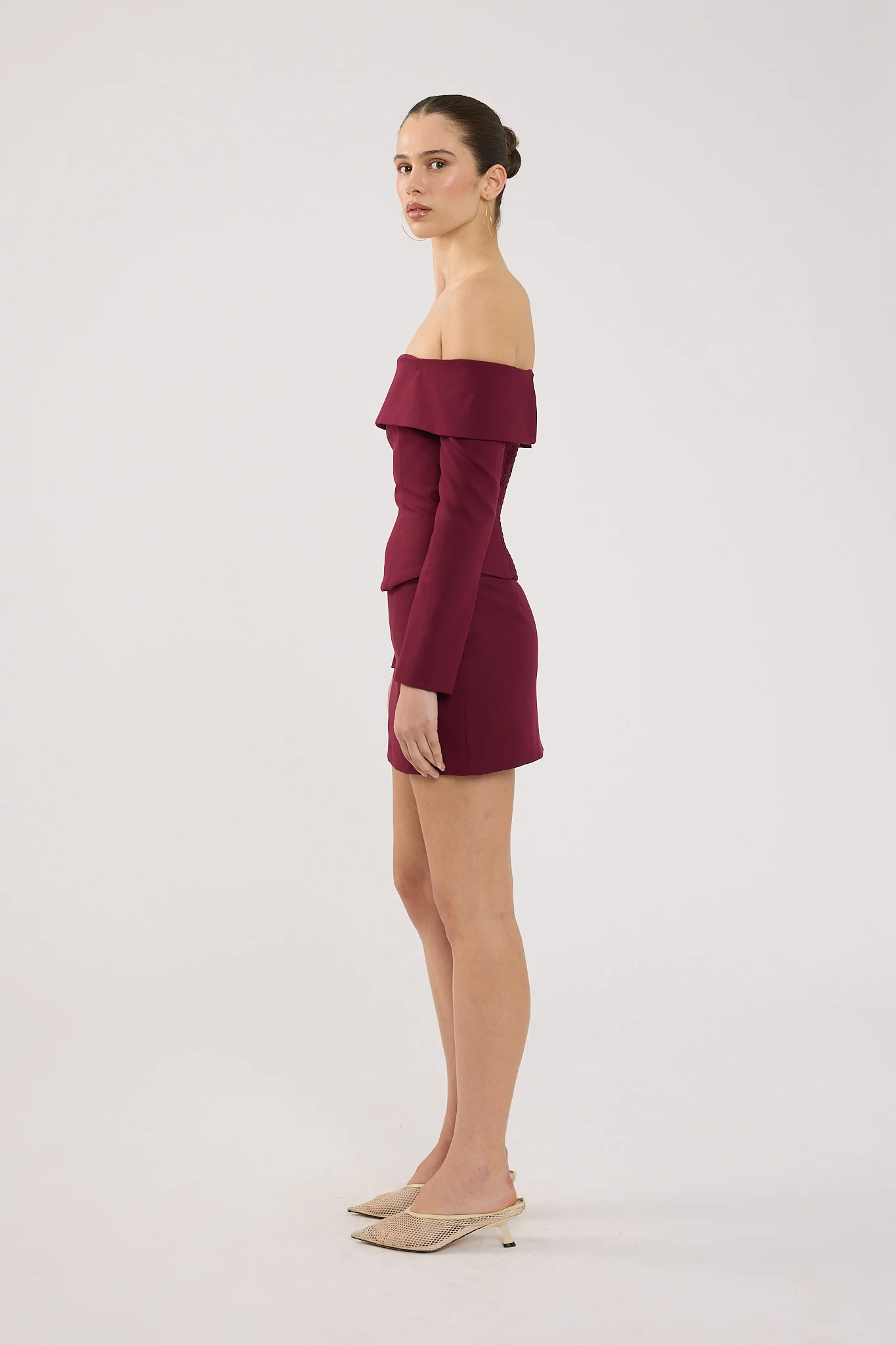 Perfect Stranger Lupa Off Shoulder Long Sleeve Top Burgundy - Image 5