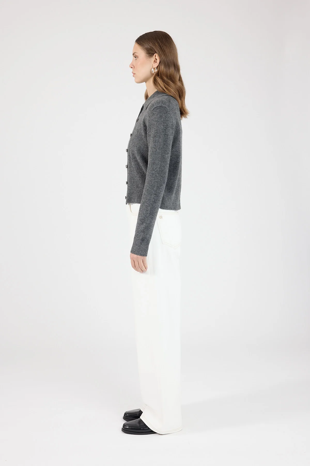 Perfect Stranger Maia Collared Knit Cardigan Charcoal - Image 2