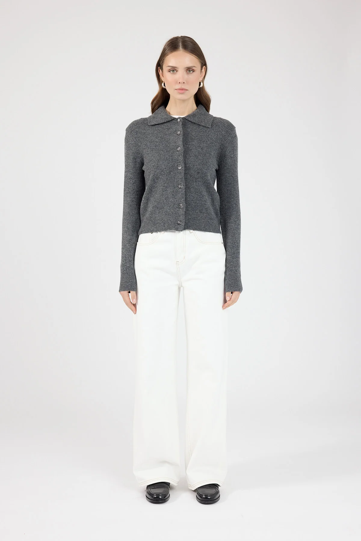Perfect Stranger Maia Collared Knit Cardigan Charcoal - Image 5