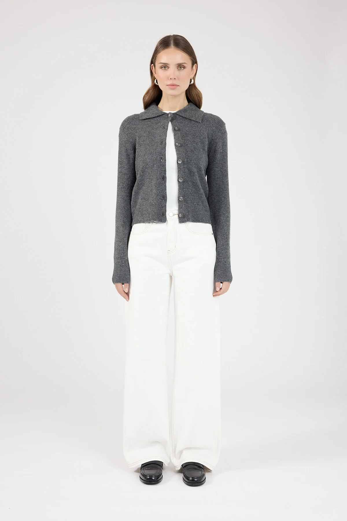 Perfect Stranger Maia Collared Knit Cardigan Charcoal - Image 6