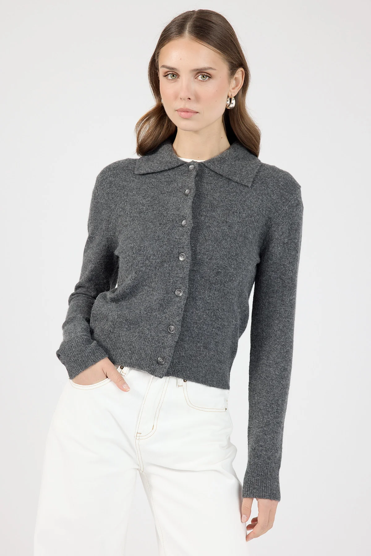 Perfect Stranger Maia Collared Knit Cardigan Charcoal - Image 7