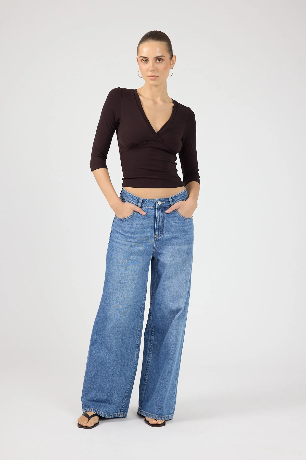 Perfect Stranger Mara V-Neck 3/4 Sleeve T-Shirt Dark Plum - Image 4