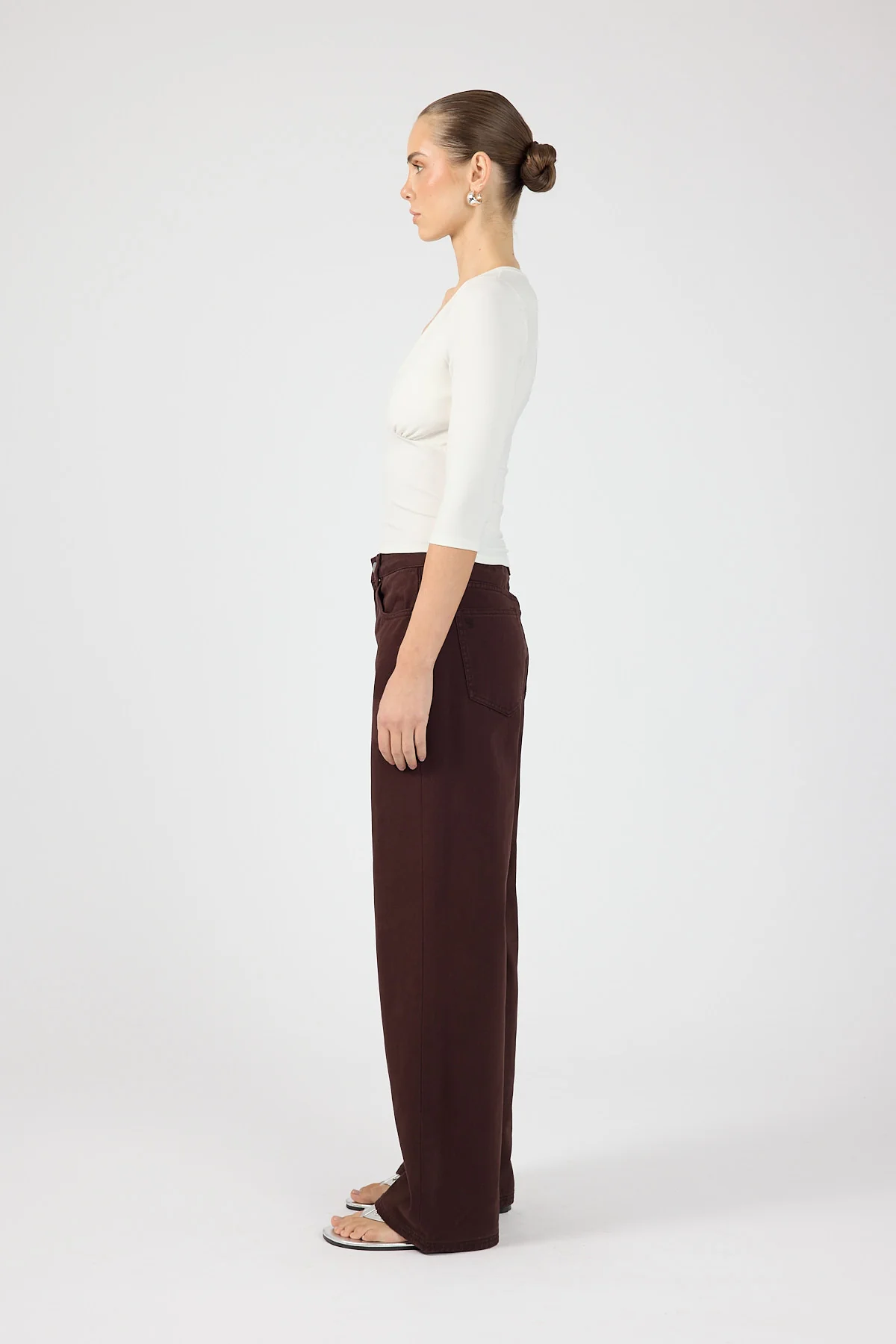 Perfect Stranger Mara V-Neck 3/4 Sleeve T-Shirt Off White - Image 3