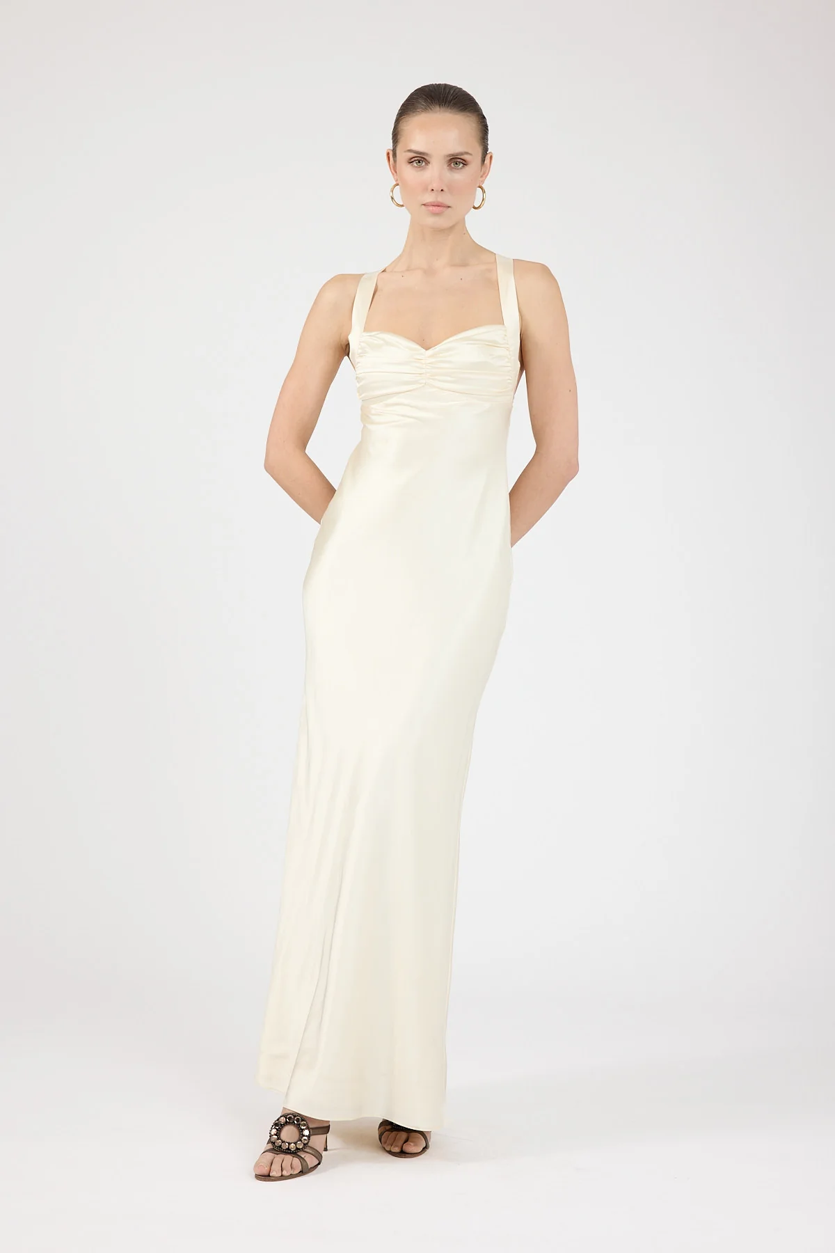 Perfect Stranger Marbella Satin Maxi Dress Butter Yellow - Image 4