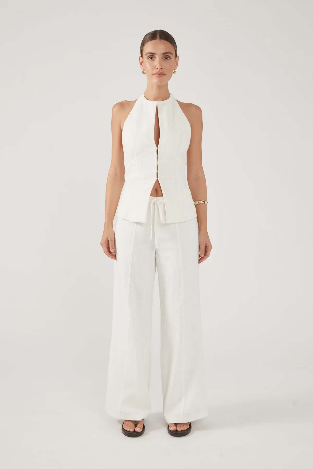 Perfect Stranger Maui Tie Front Low Rise Linen Pant White - Image 4