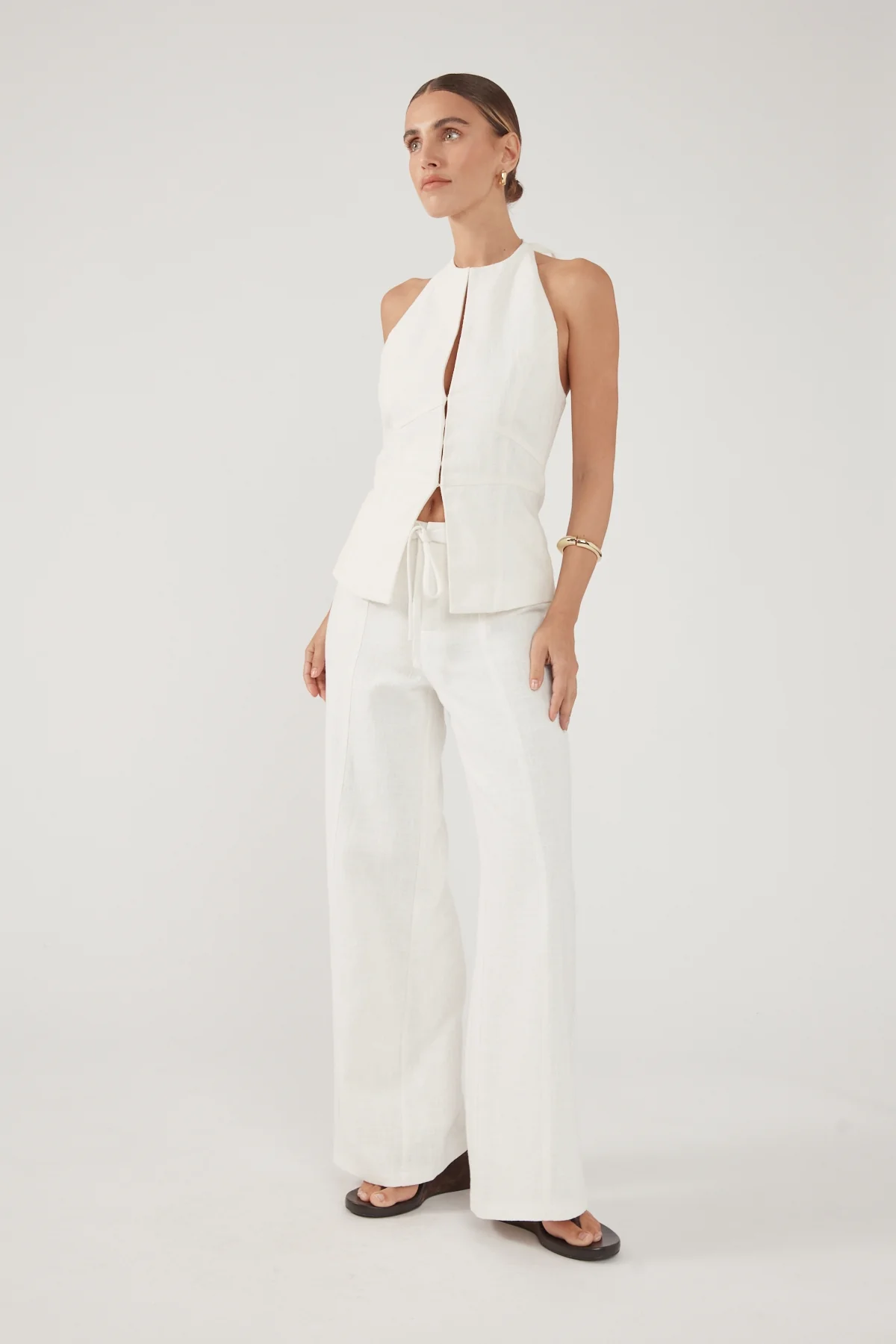 Perfect Stranger Maui Tie Front Low Rise Linen Pant White - Image 6