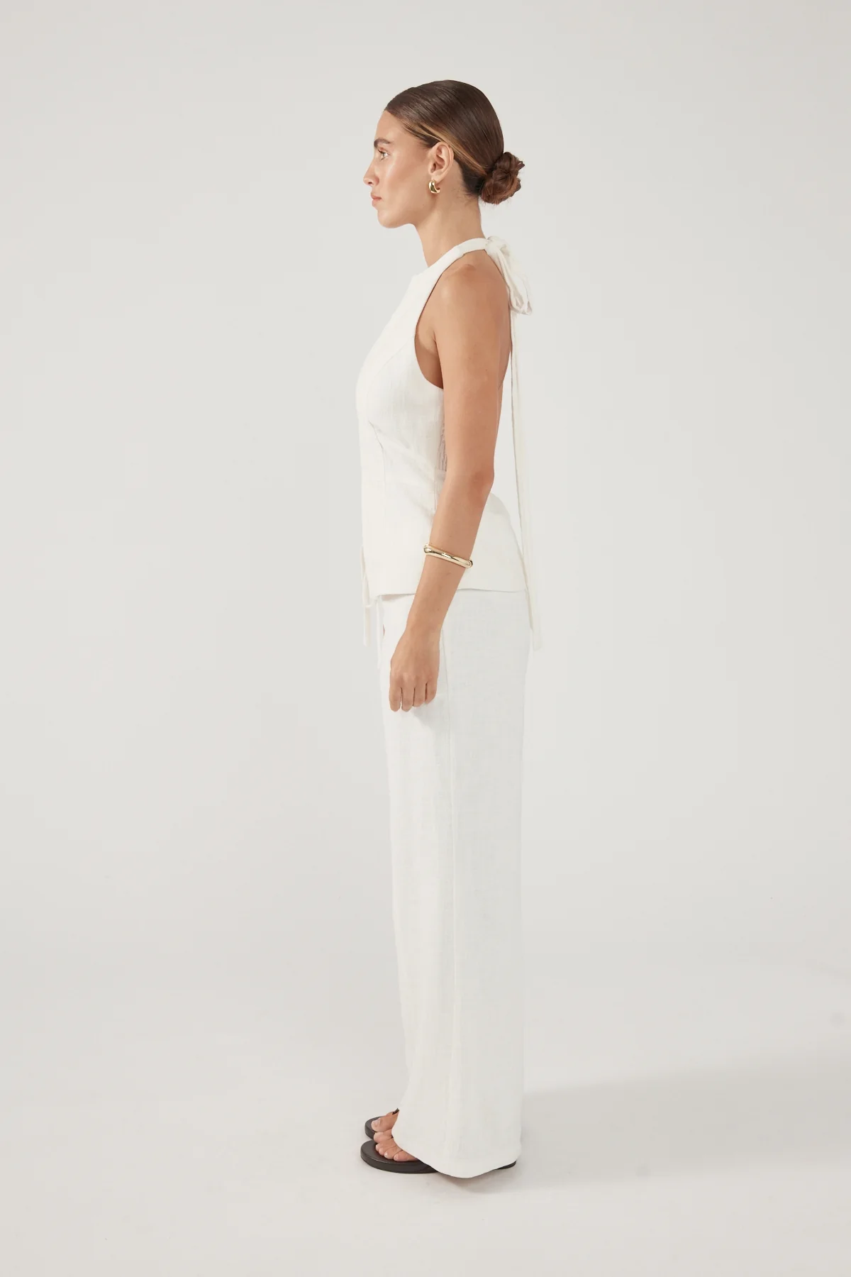 Perfect Stranger Maui Tie Front Low Rise Linen Pant White - Image 7