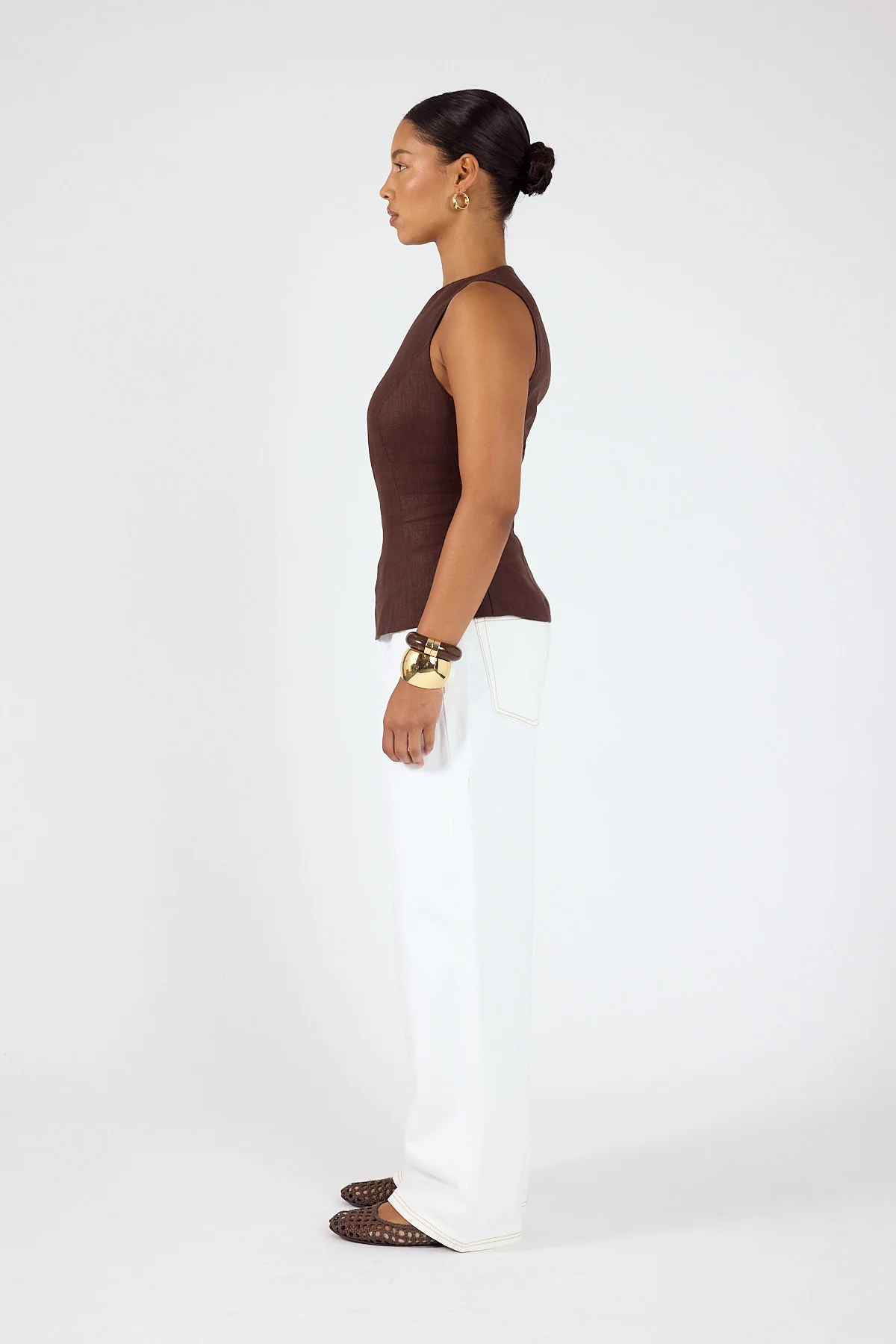 Perfect Stranger Menorca Boat Neck Top Brown - Image 4