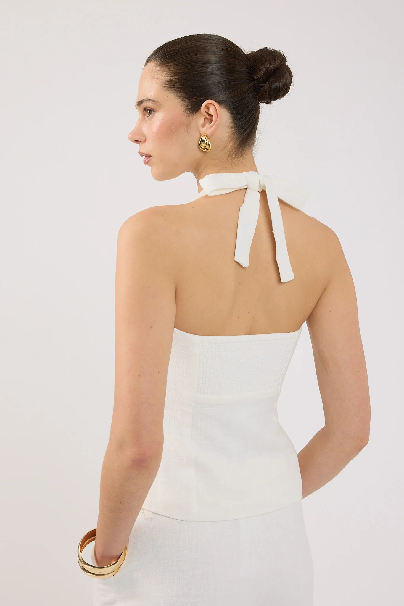 Perfect Stranger Menorca Linen Gathered Halter Top White - Image 5