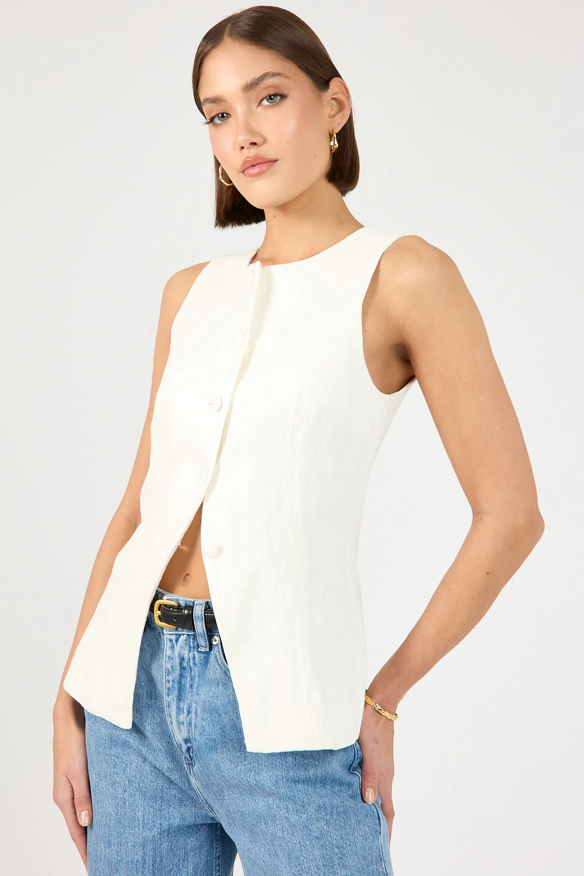 Perfect Stranger Menorca Long Line Vest White - Image 3