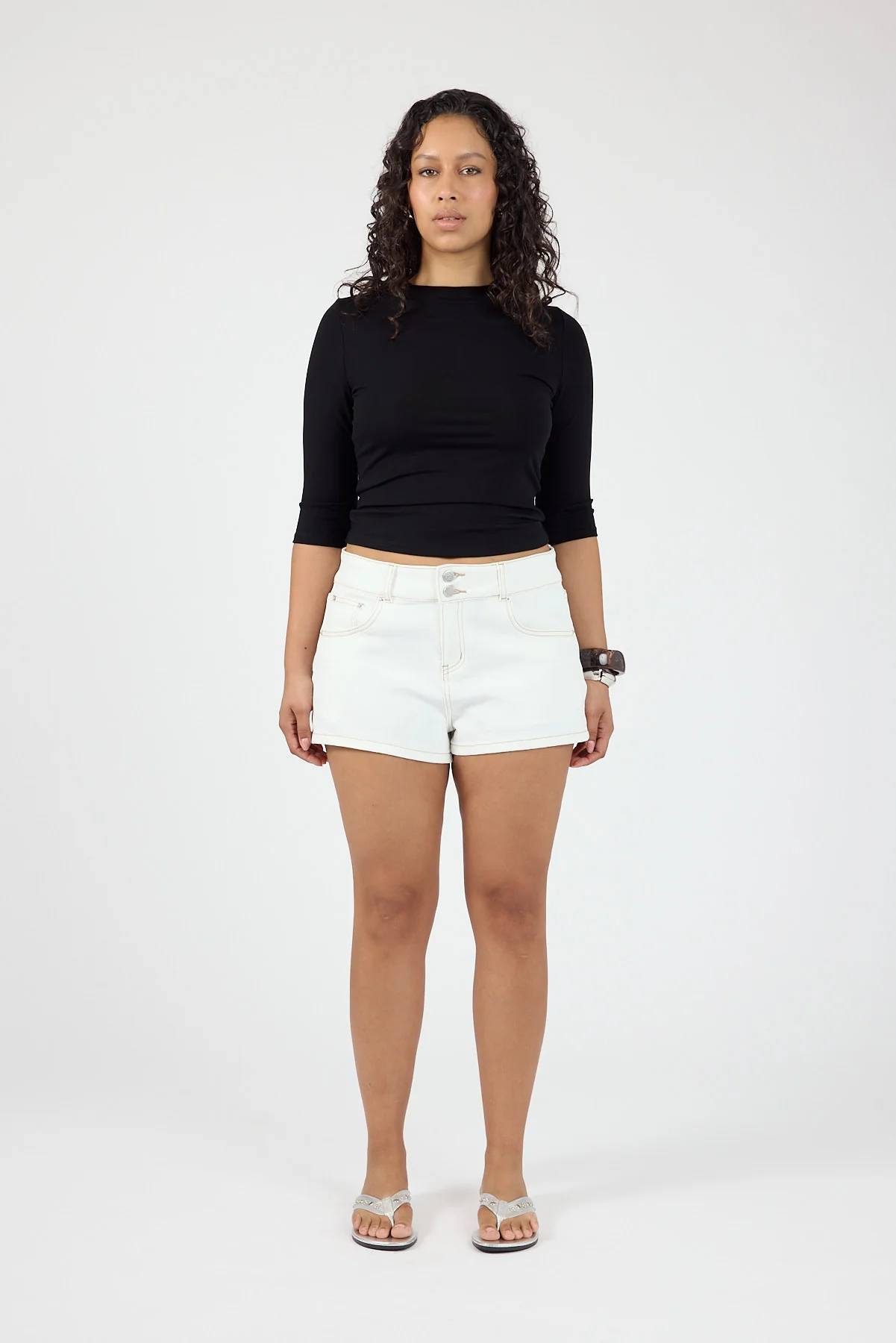 Perfect Stranger Mid Rise Denim Short Off White