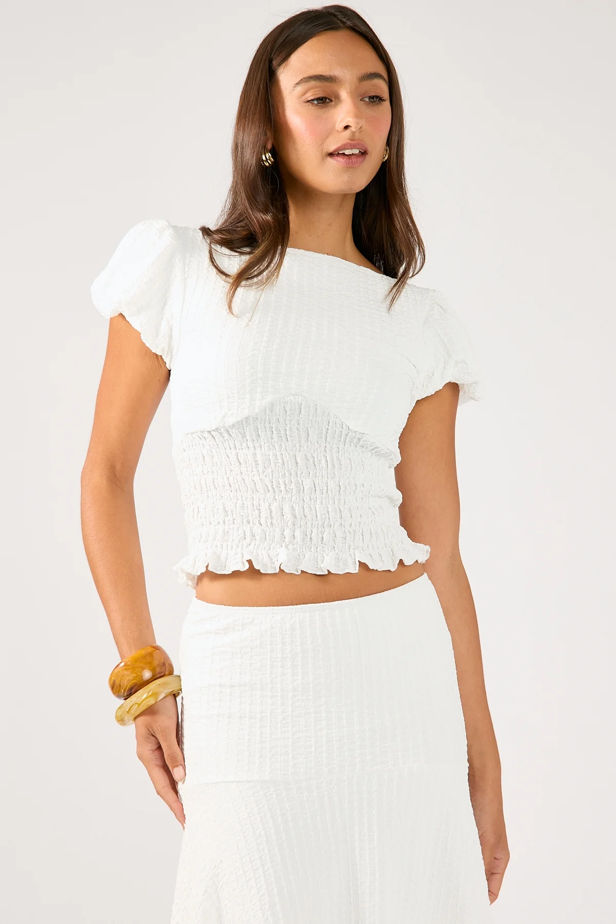 Perfect Stranger Mimsy Short Sleeve Shirred Top White - Image 3