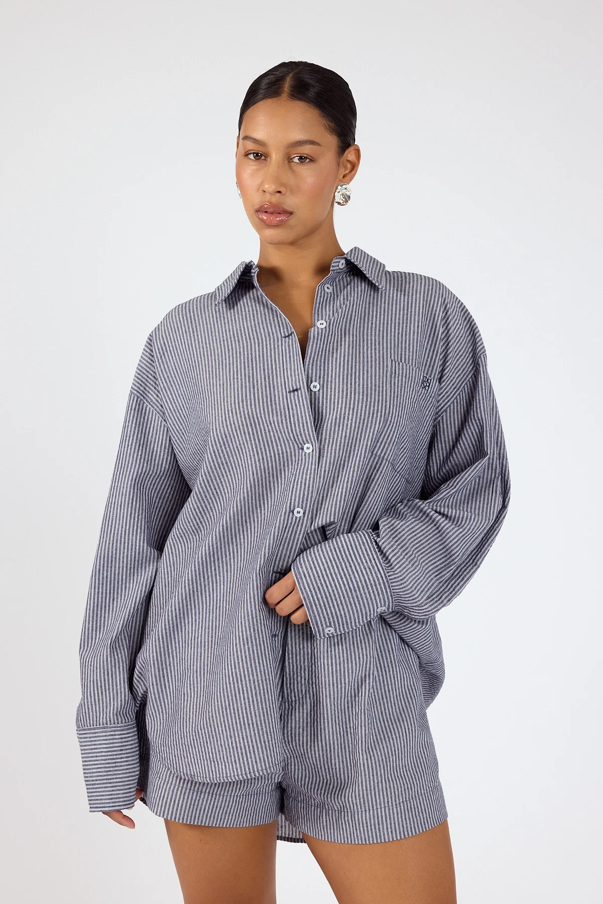 Perfect Stranger Mirae Striped Oversized Shirt Navy Stripe - Image 2