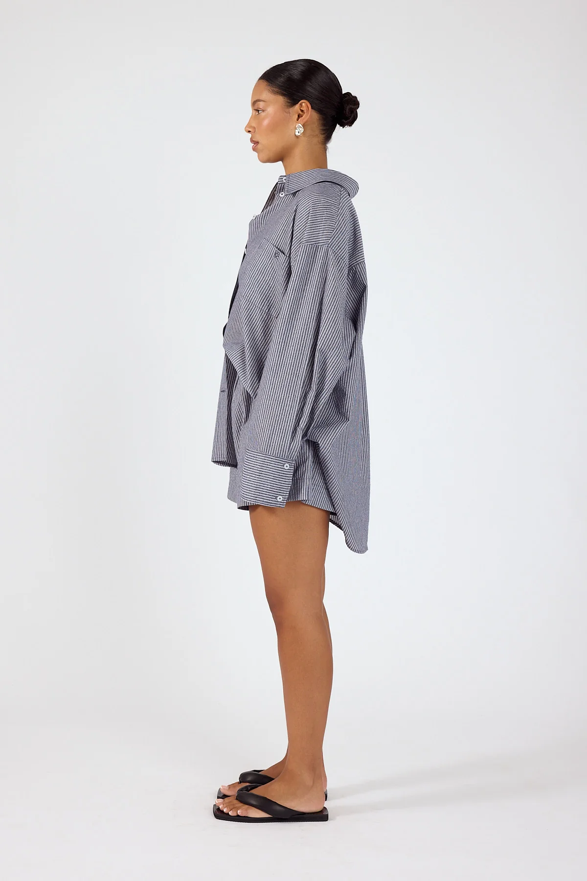 Perfect Stranger Mirae Striped Oversized Shirt Navy Stripe - Image 4