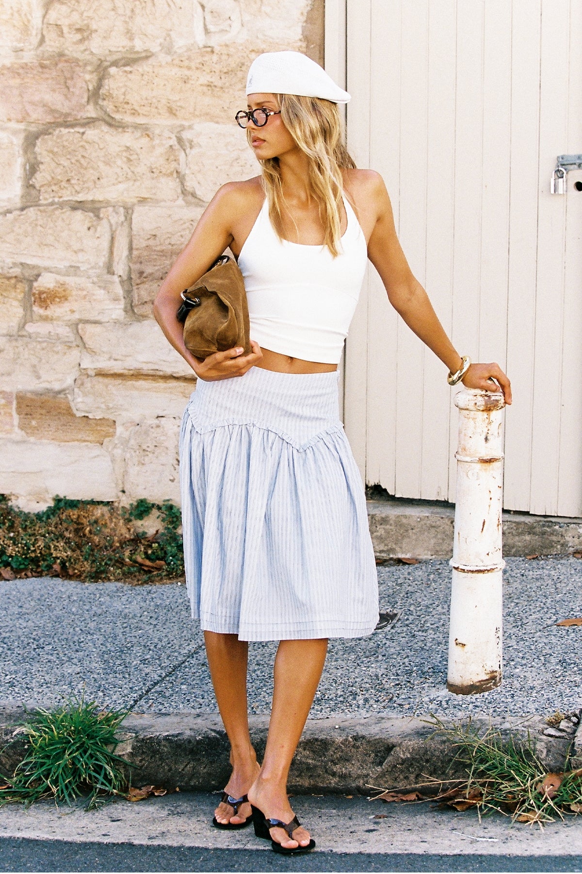 Perfect Stranger Montel Mid Rise Midi Skirt Blue Stripe - Image 5