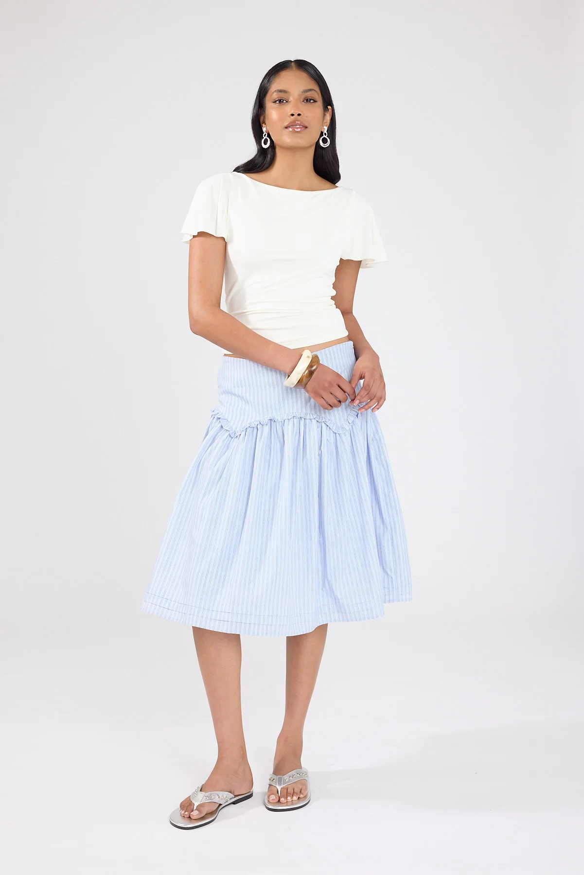 Perfect Stranger Montel Mid Rise Midi Skirt Blue Stripe - Image 8