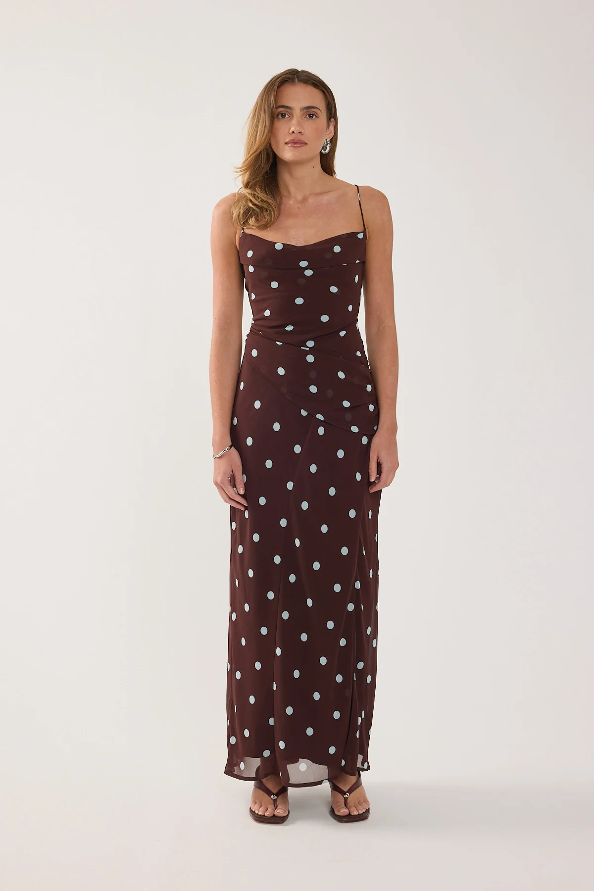 Perfect Stranger Naya Polka Maxi Dress Blue/Brown Polka - Image 2