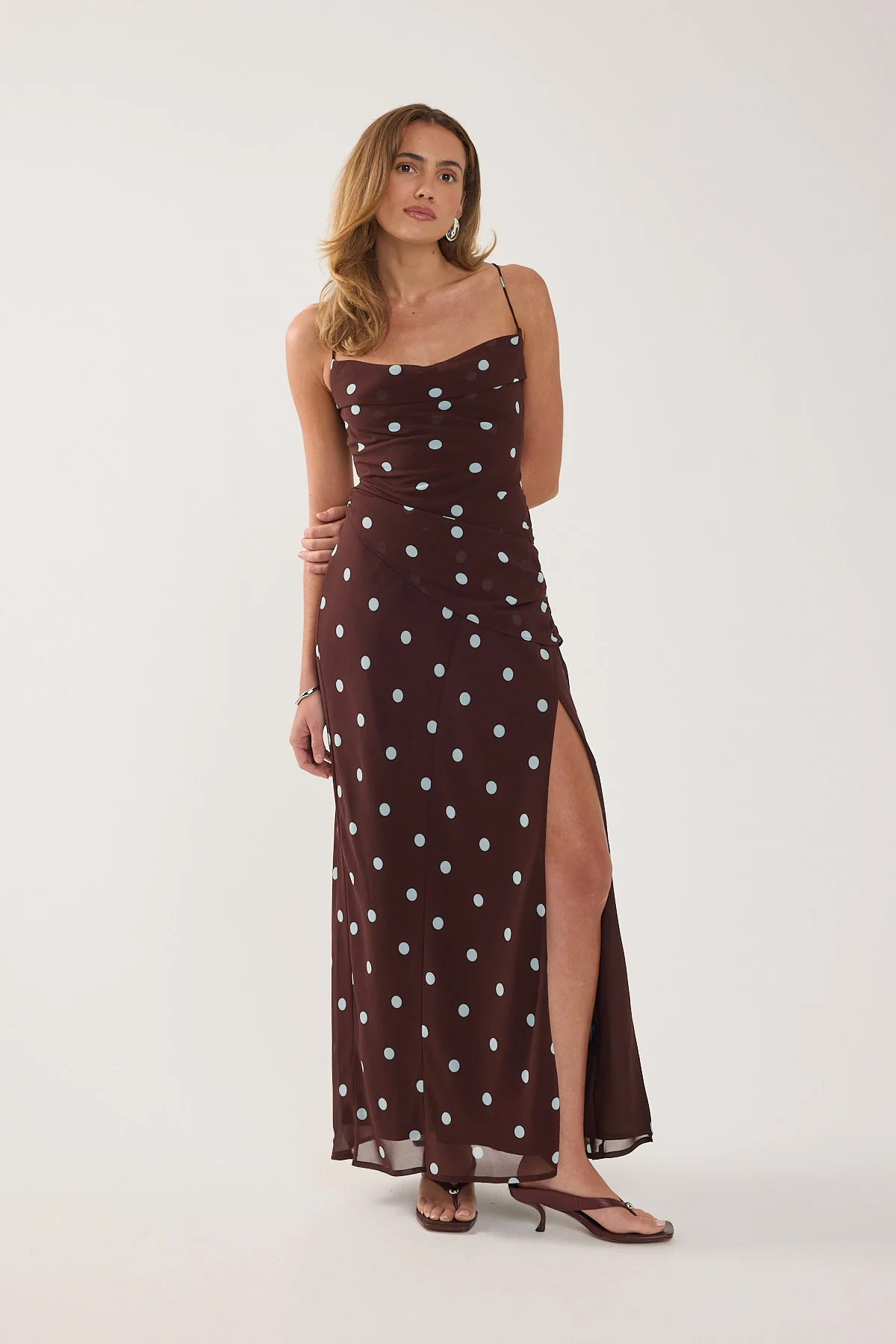 Perfect Stranger Naya Polka Maxi Dress Blue/Brown Polka - Image 3