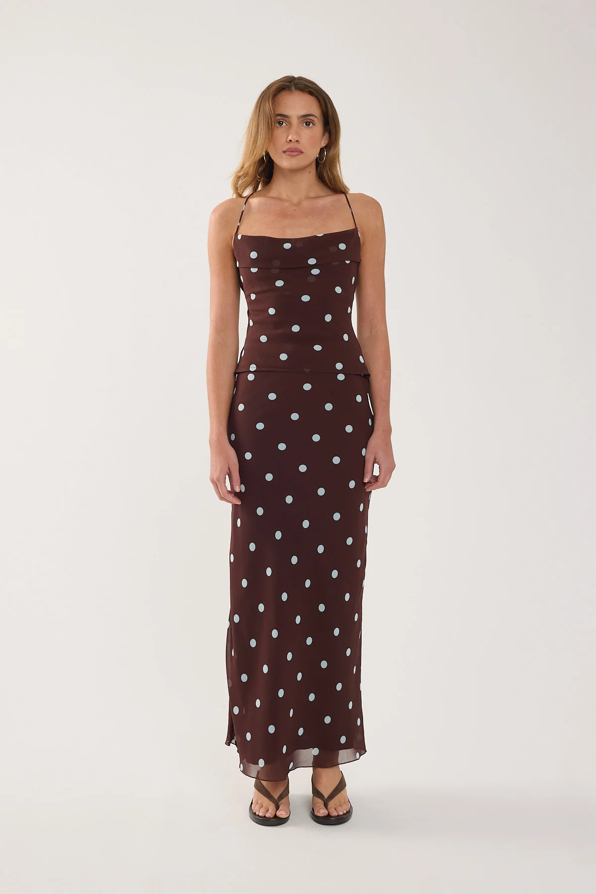 Perfect Stranger Naya Polka Maxi Skirt Blue/Brown Polka - Image 3