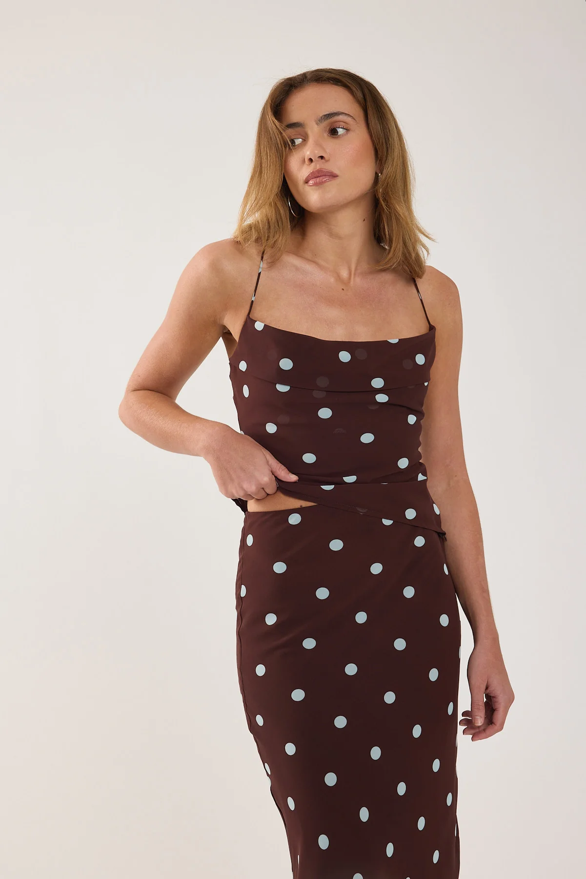 Perfect Stranger Naya Polka Maxi Skirt Blue/Brown Polka - Image 5