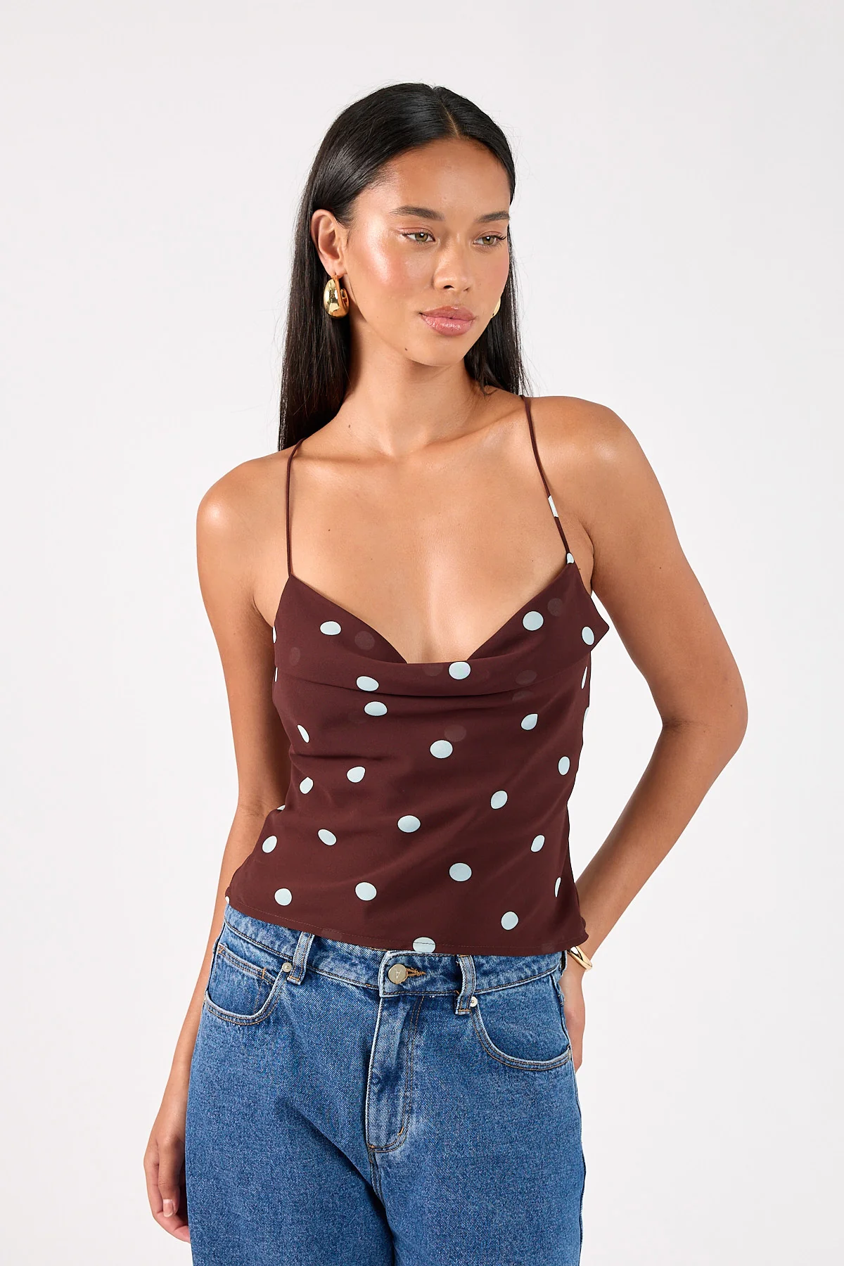 Perfect Stranger Naya Polka Tie Back Top Blue/Brown Polka - Image 3