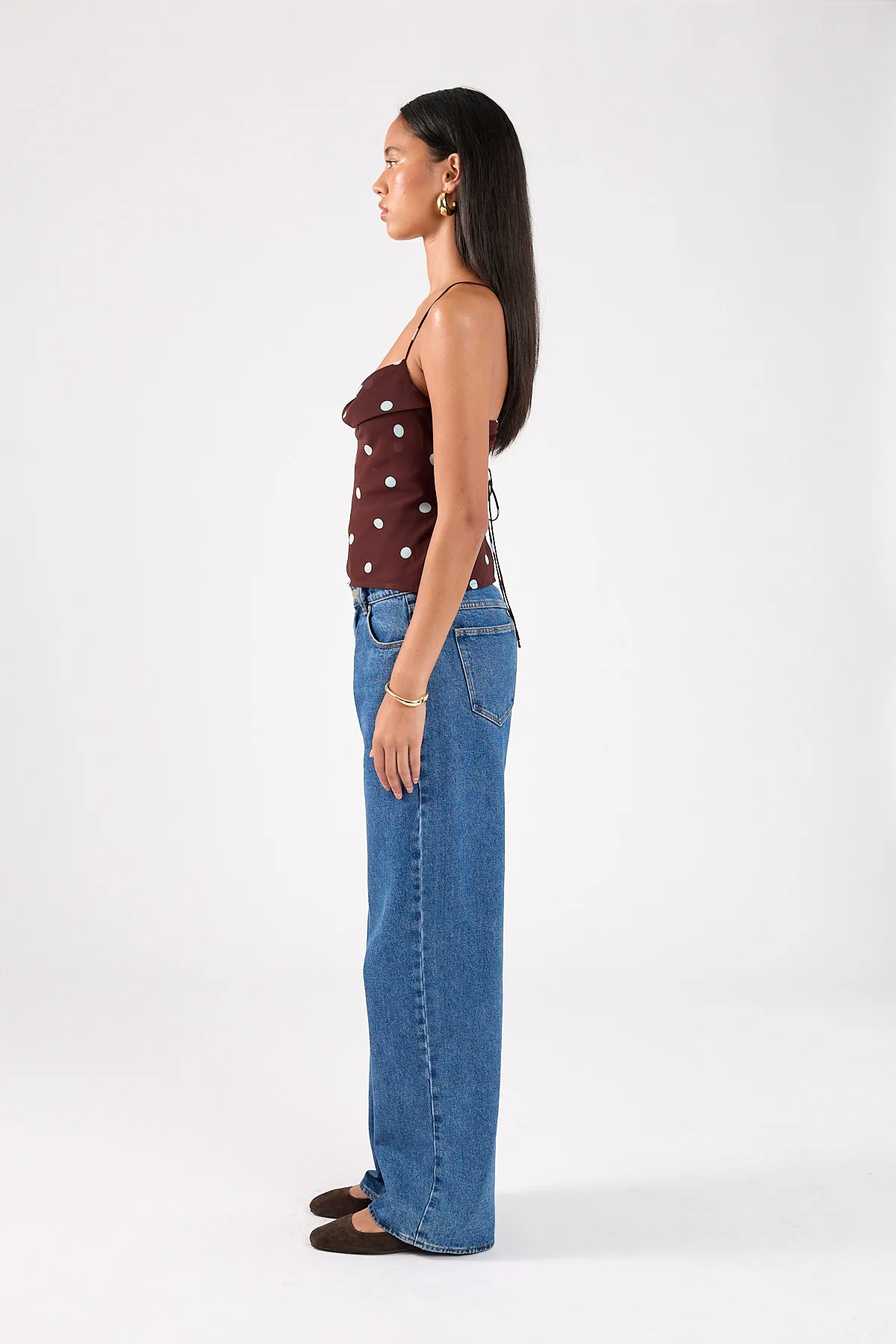 Perfect Stranger Naya Polka Tie Back Top Blue/Brown Polka - Image 5