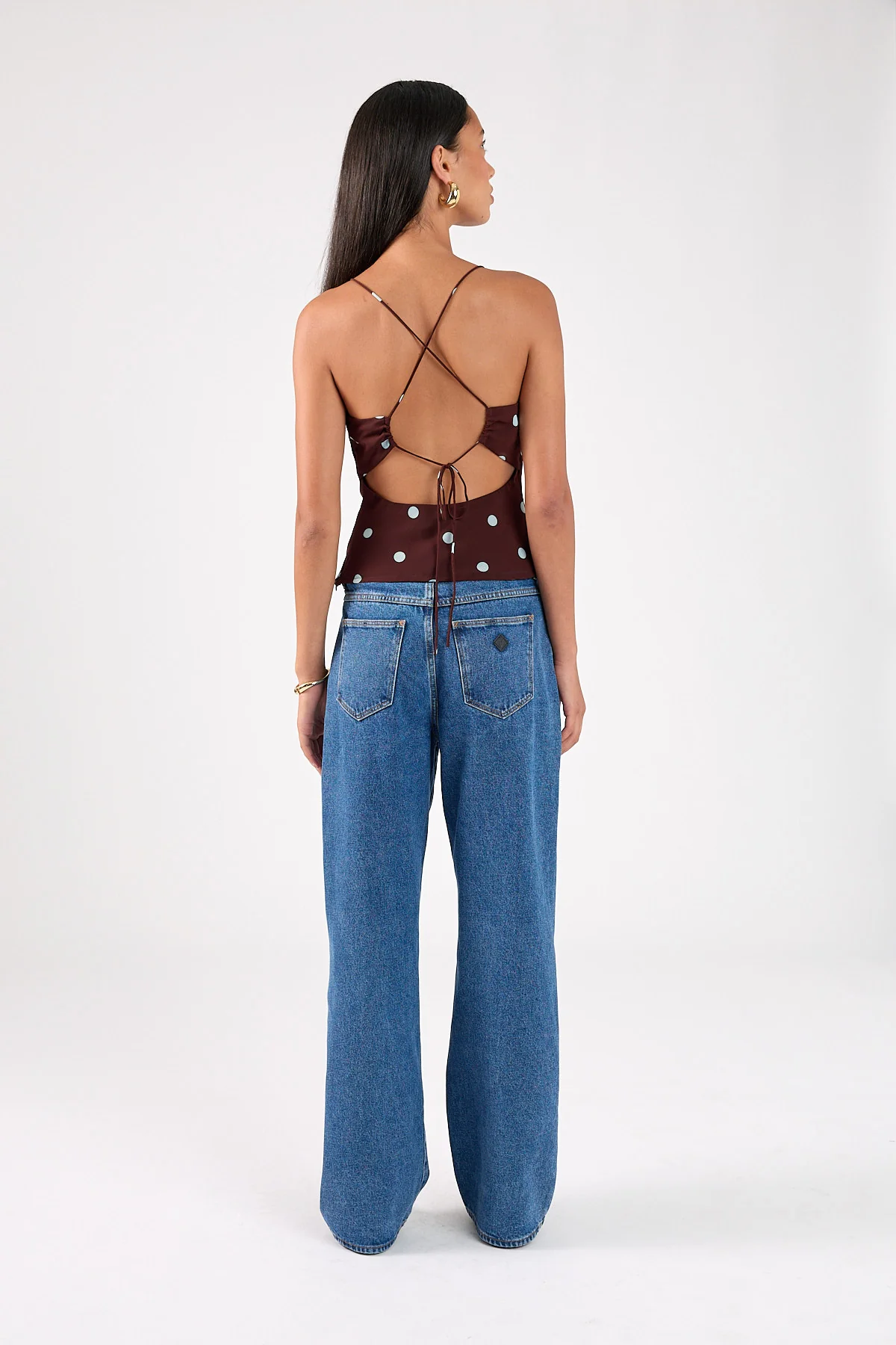 Perfect Stranger Naya Polka Tie Back Top Blue/Brown Polka - Image 6