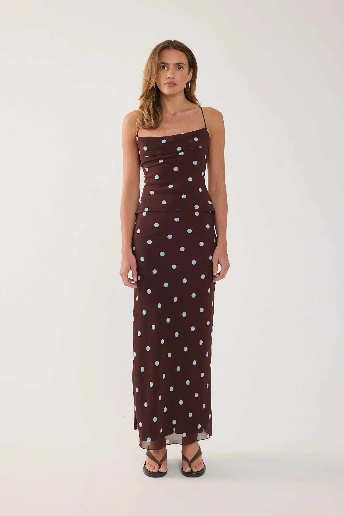 Perfect Stranger Naya Polka Tie Back Top Blue/Brown Polka - Image 7