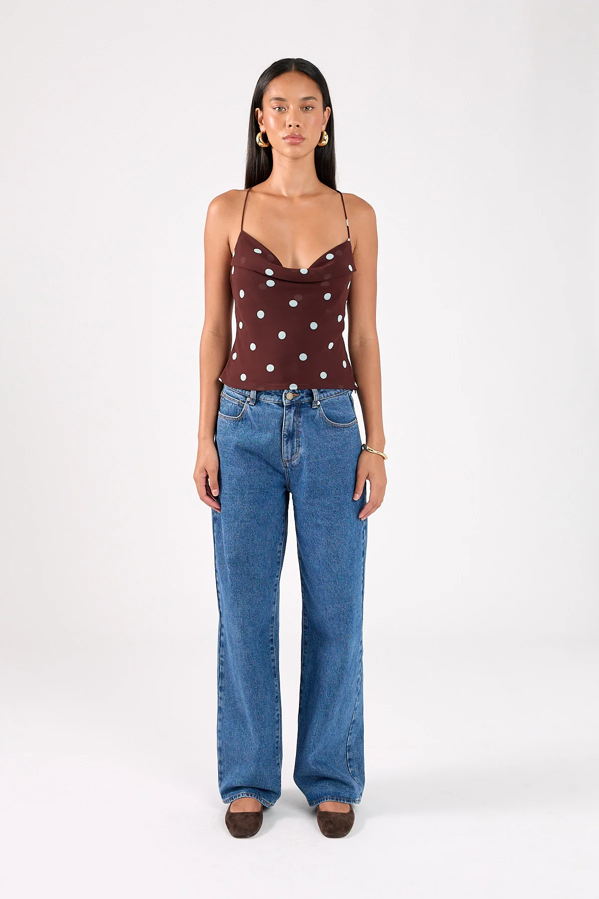 Perfect Stranger Naya Polka Tie Back Top Blue/Brown Polka - Image 8