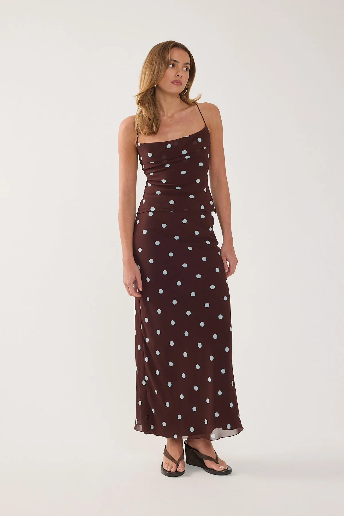 Perfect Stranger Naya Polka Tie Back Top Blue/Brown Polka - Image 9