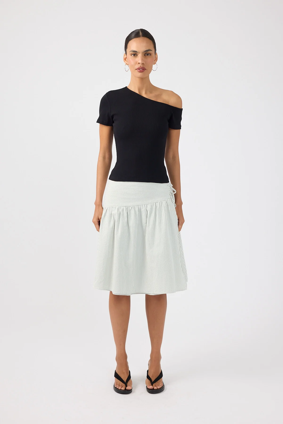 Perfect Stranger One Shoulder Ribbed T-shirt Black
