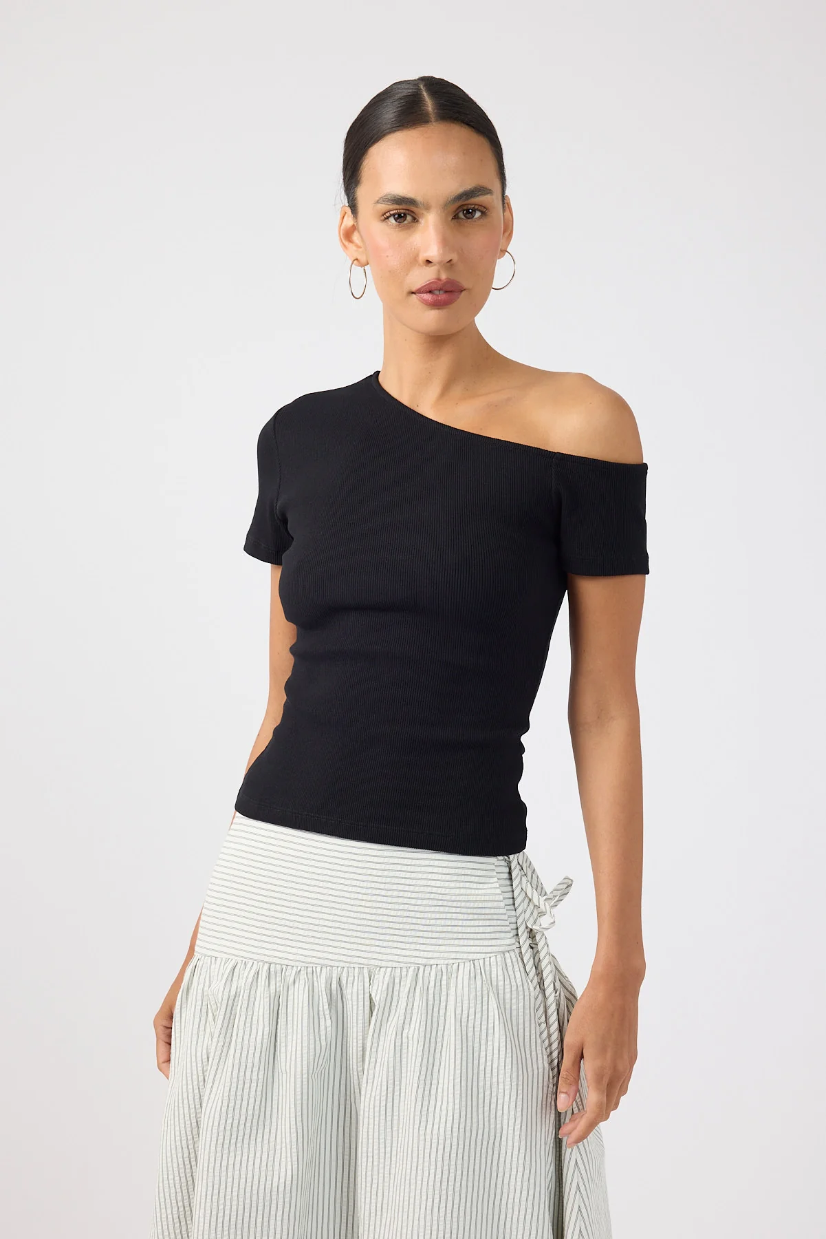 Perfect Stranger One Shoulder Ribbed T-shirt Black - Image 4