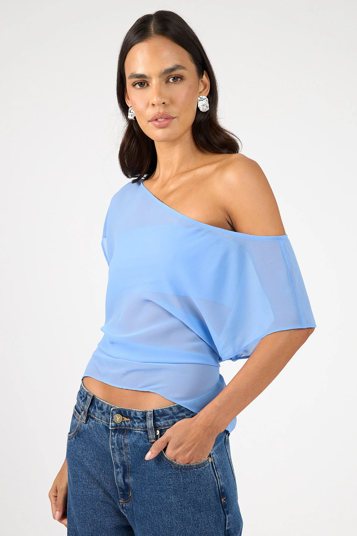 Perfect Stranger Orla Sheer Top Cornflower Blue - Image 5