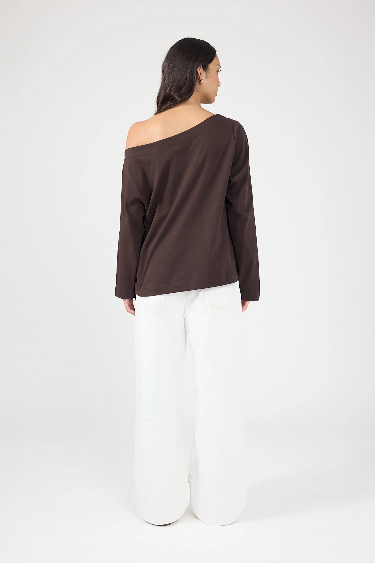 Perfect Stranger Oversized Boat Neck Long Sleeve T-shirt Brown - Image 3