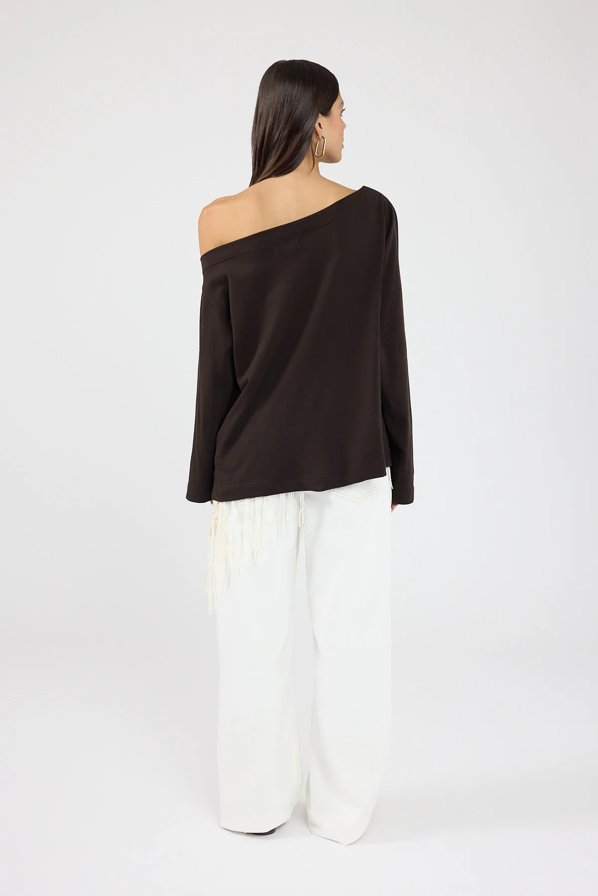 Perfect Stranger Oversized Boat Neck Long Sleeve T-shirt Brown - Image 6