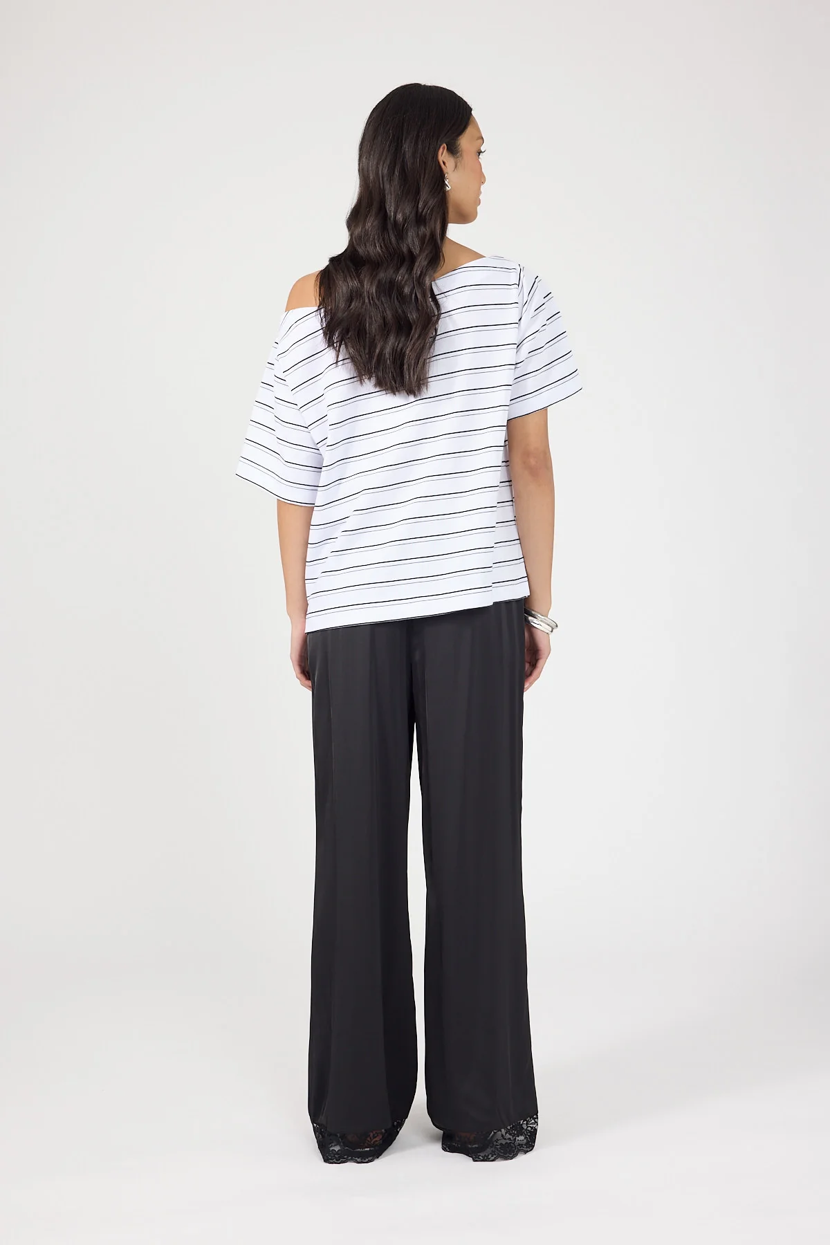 Perfect Stranger Oversized Boat Neck Tee Black Stripe - Image 3