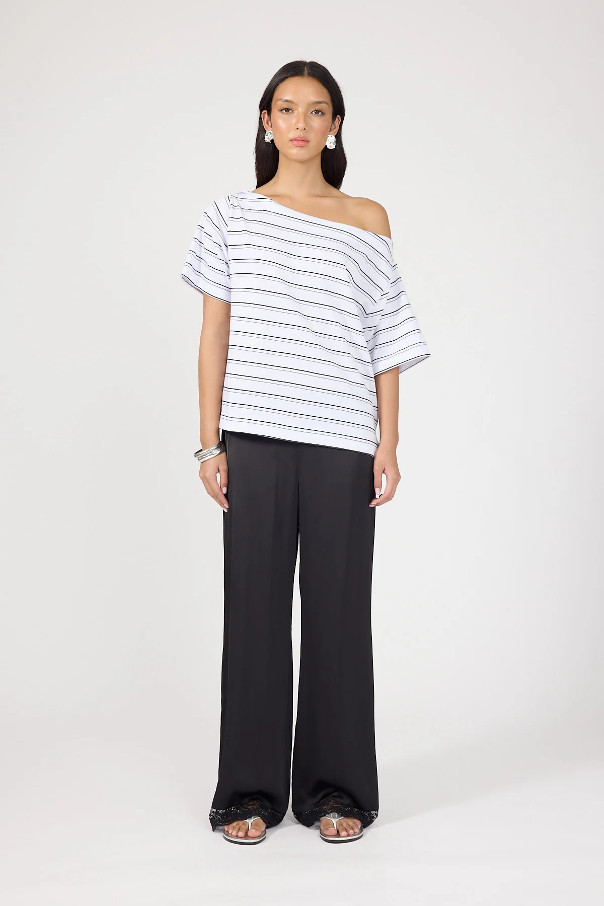 Perfect Stranger Oversized Boat Neck Tee Black Stripe - Image 5