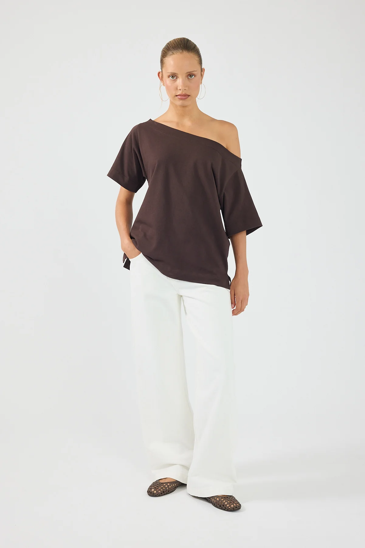 Perfect Stranger Oversized Boat Neck Tee Brown - Image 4