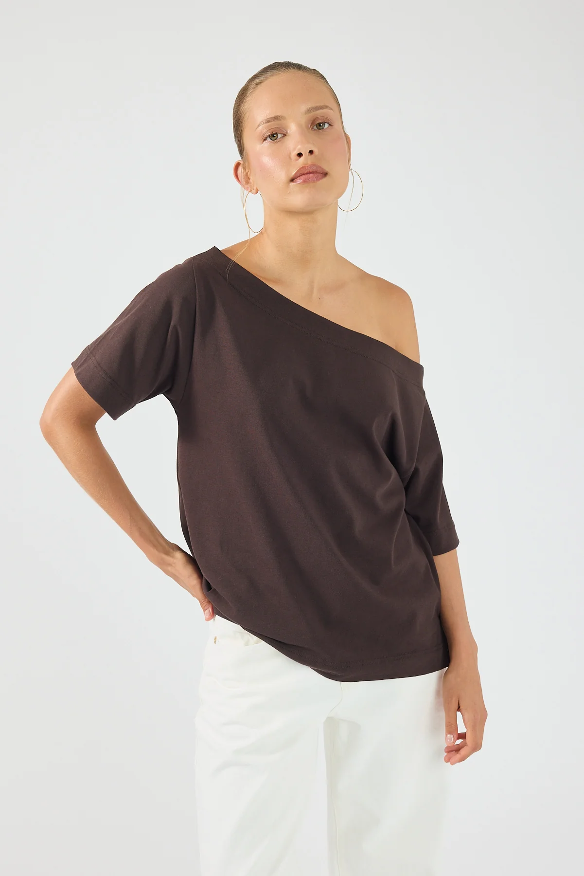 Perfect Stranger Oversized Boat Neck Tee Brown - Image 5